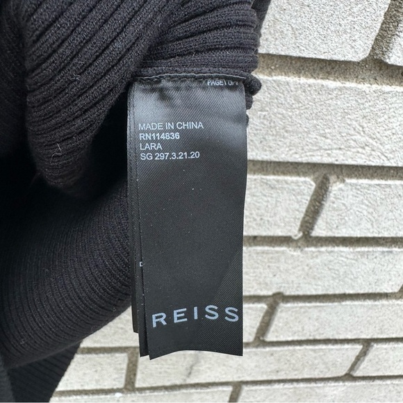 Reiss Black Lara Off-The-Shoulder Ribbed Midi Dress Knit Sweater - Picture 10 of 16